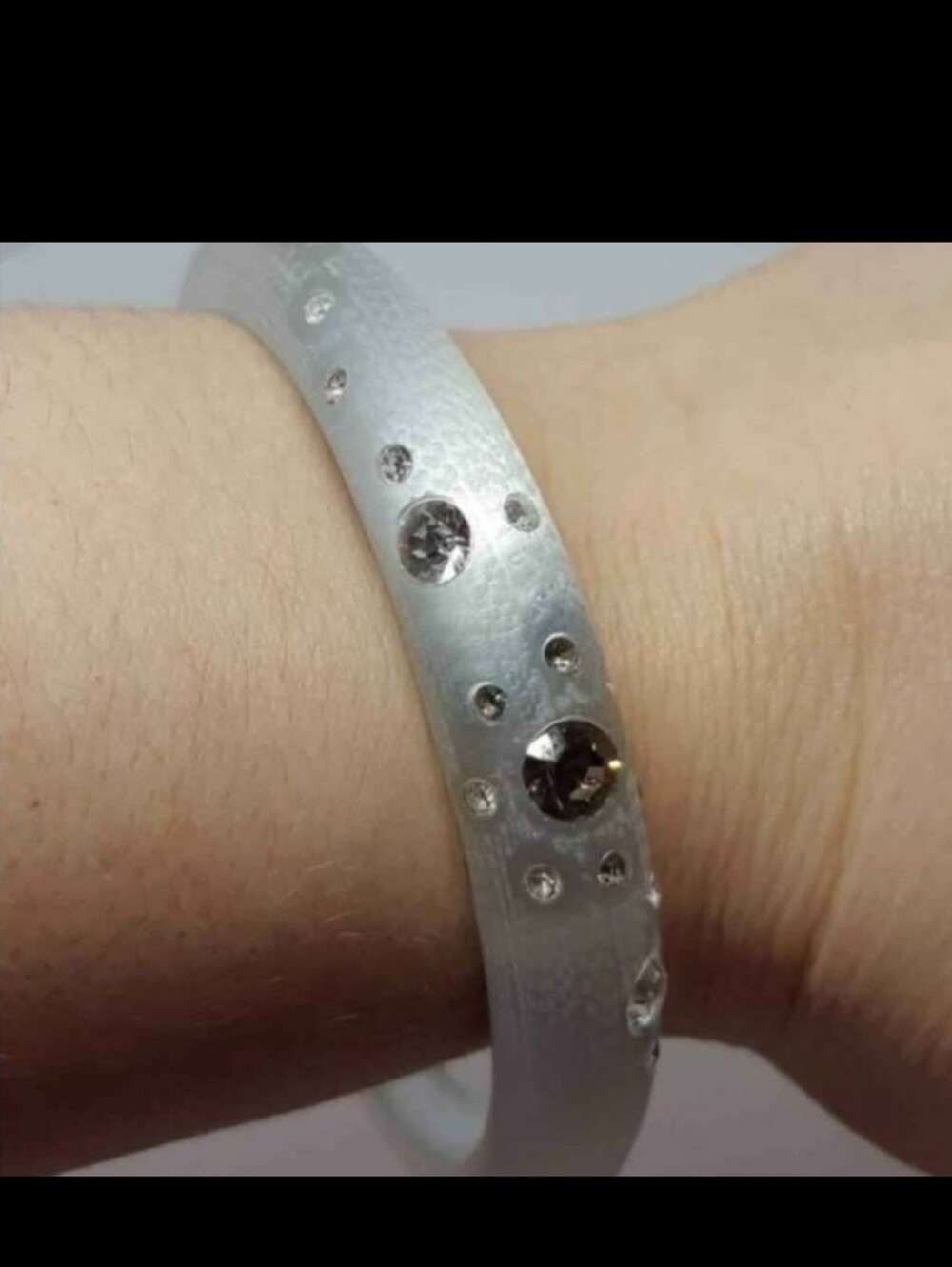 Lucite Silver Crystal-Studded Bangle Bracelet